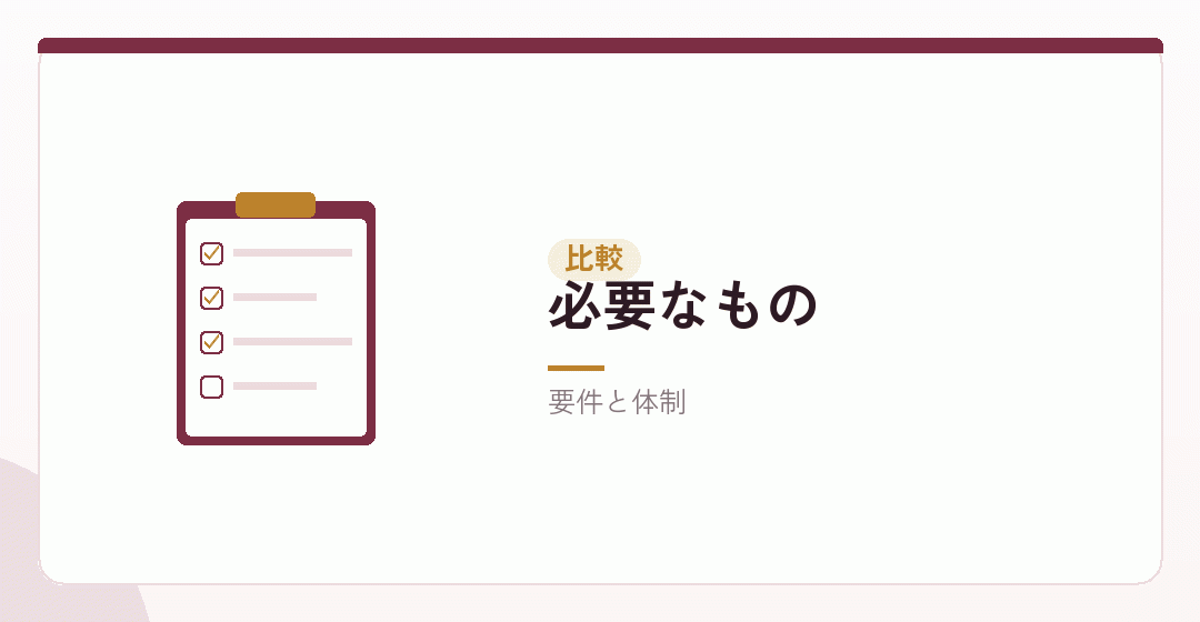 それぞれで必要になるものを並べたイラスト