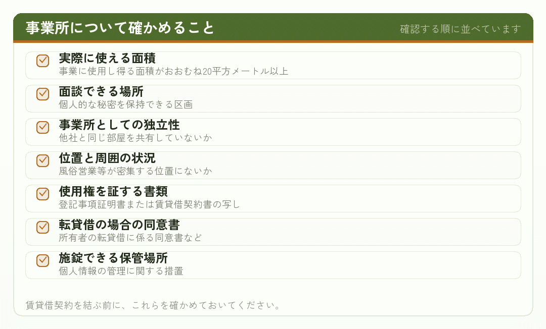 事業所について確かめることのチェックリスト