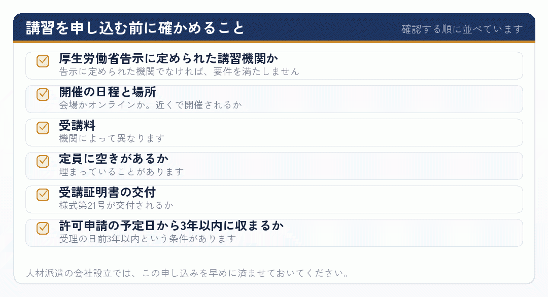 講習を申し込む前に確かめることのチェックリスト