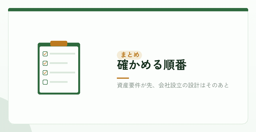 会社設立の前に確かめる順番をまとめたチェックリストのイラスト