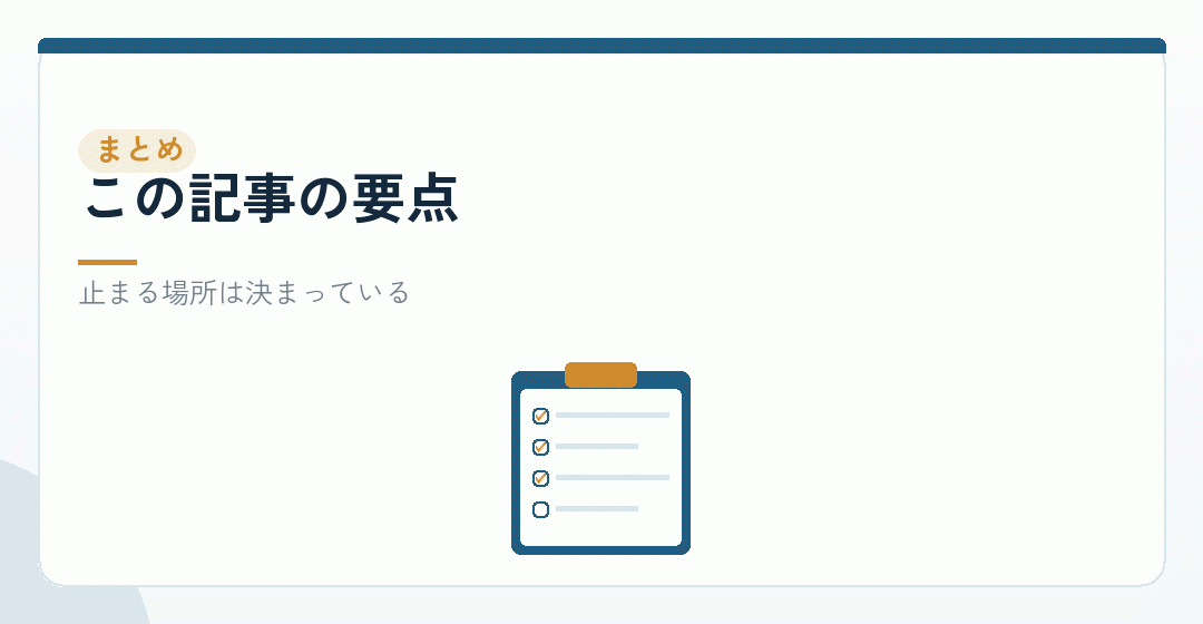 四つの止まる場所と戻り方をまとめたイラスト